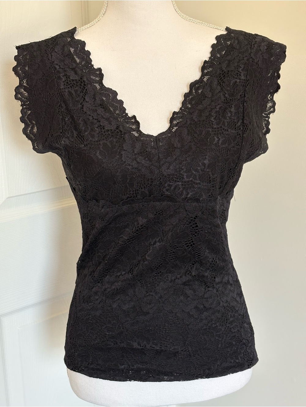 INC International Concepts Black Lace V-Neck Camisole Top
